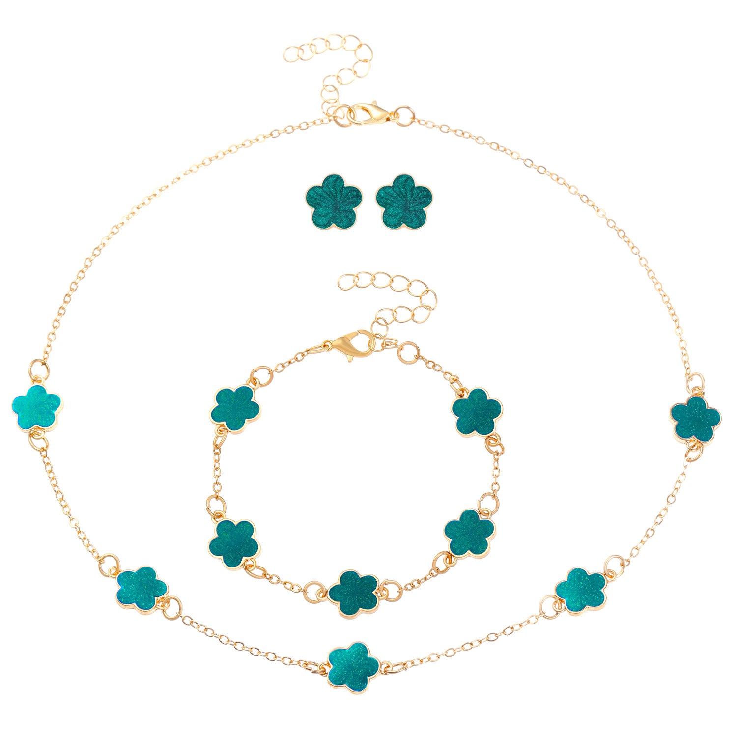 Wholesale Simple petal necklace five-leaf flower bracelet ring earrings 4-piece set
